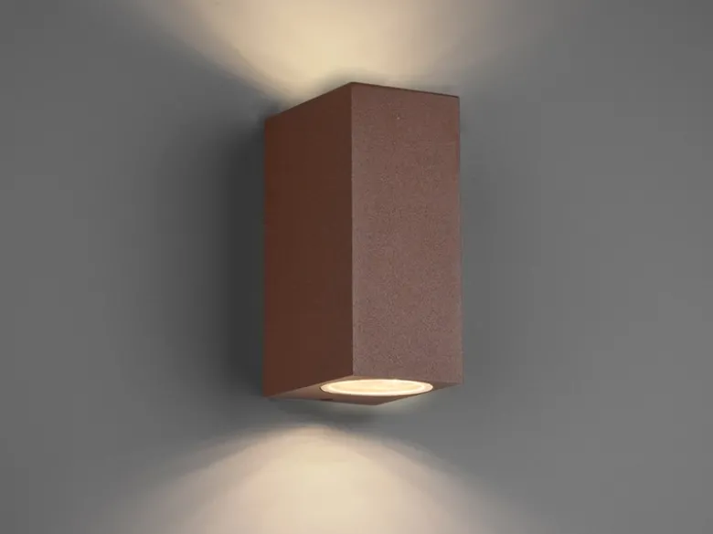 Eckige Außenwandleuchte ROYA Up and Down aus Aluminium Rostoptik, Höhe 15cm