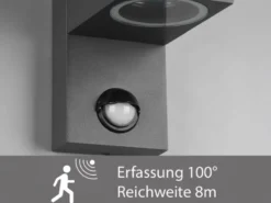 Eckige Außenwandleuchte ROYA Downlight mit Bewegungsmelder, Anthrazit Höhe 15cm