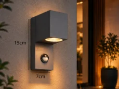 Eckige Außenwandleuchte ROYA Downlight mit Bewegungsmelder, Anthrazit Höhe 15cm