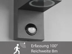 Eckige Außenwandleuchte ROYA Up & Down mit Bewegungsmelder, Anthrazit, Höhe 22cm