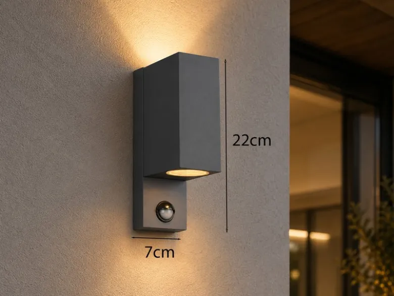 Eckige Außenwandleuchte ROYA Up & Down mit Bewegungsmelder, Anthrazit, Höhe 22cm