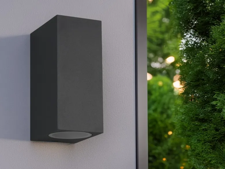 Eckige Außenwandleuchte ROYA Up and Down aus Aluminium Anthrazit, Höhe 15cm