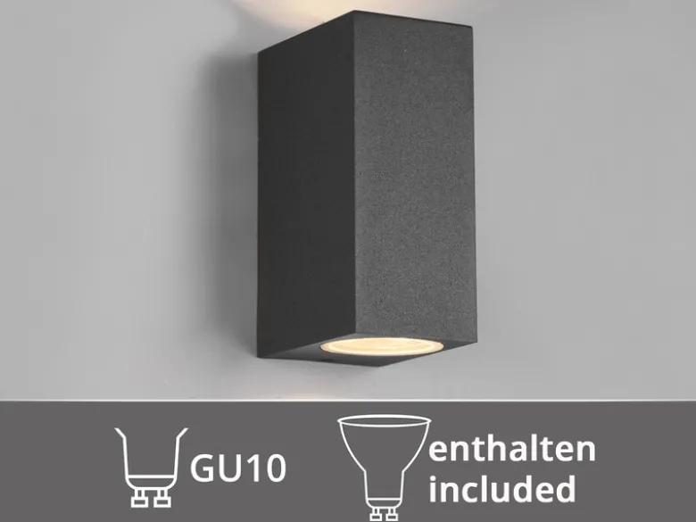 Eckige Außenwandleuchte Up and Down Anthrazit mit GU10 LED, Höhe 15cm