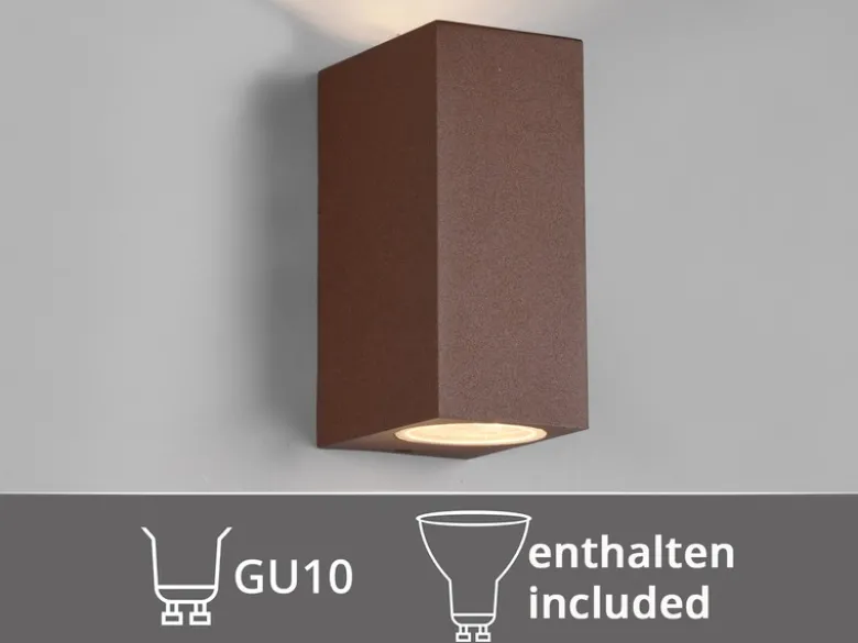 Eckige Außenwandleuchte Up and Down Rostoptik mit GU10 LED, Höhe 15cm