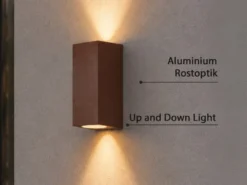 Eckige Außenwandleuchte Up and Down Rostoptik mit GU10 LED, Höhe 15cm