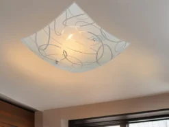 Eckige Deckenleuchte SPIRELLI Glas mit modernem Dekor, Quadrat 30cm