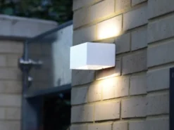 Eckige LED Außenwandlampe GEMINI Up and Down aus ALU Weiß 14cm breit, IP54