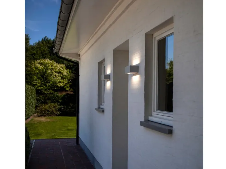 Eckige LED Außenwandlampe GEMINI Up and Down aus ALU Weiß 14cm breit, IP54