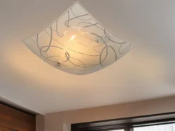 Eckige LED Deckenleuchte DIMMBAR Glas mit modernem Dekor, Quadrat 30cm