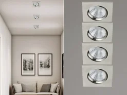 Eckige LED Einbaustrahler Decke im 4er Set schwenkbar dimmbar Nickel matt 5,5W