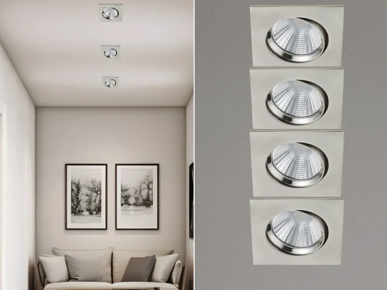 Eckige LED Einbaustrahler Decke im 4er Set schwenkbar dimmbar Nickel matt 5,5W