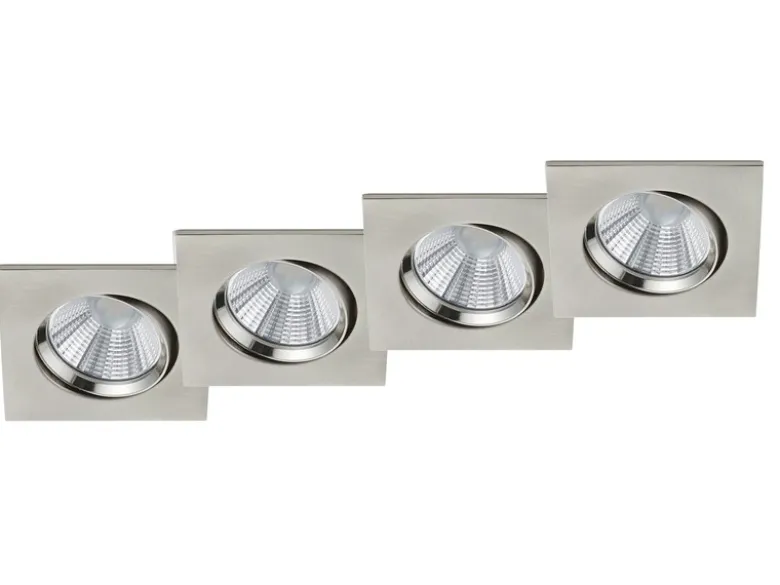 Eckige LED Einbaustrahler Decke im 4er Set schwenkbar dimmbar Nickel matt 5,5W