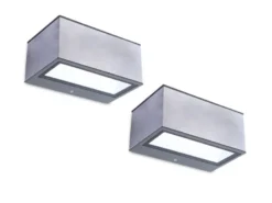 Eckige LED Up and Down Außenwandlampen 2er SET aus ALU in Silber, 14cm breit