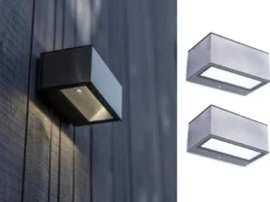 Eckige LED Up and Down Außenwandlampen 2er SET aus ALU in Silber, 14cm breit