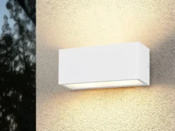 Eckige LED Up & Downlight Außenwandleuchte Weiß, Breite 25cm