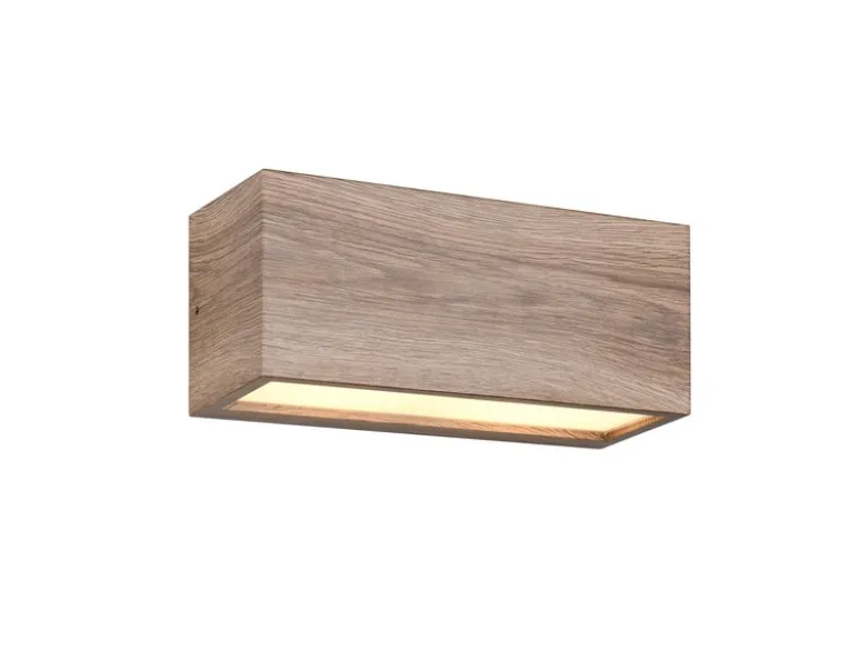 Eckige LED Up & Downlight Außenwandleuchte Holzoptik, Breite 25cm
