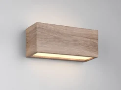 Eckige LED Up & Downlight Außenwandleuchte Holzoptik, Breite 25cm