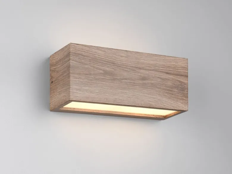 Eckige LED Up & Downlight Außenwandleuchte Holzoptik, Breite 25cm
