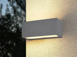 Eckige LED Up & Downlight Außenwandleuchte Anthrazit, Breite 25cm