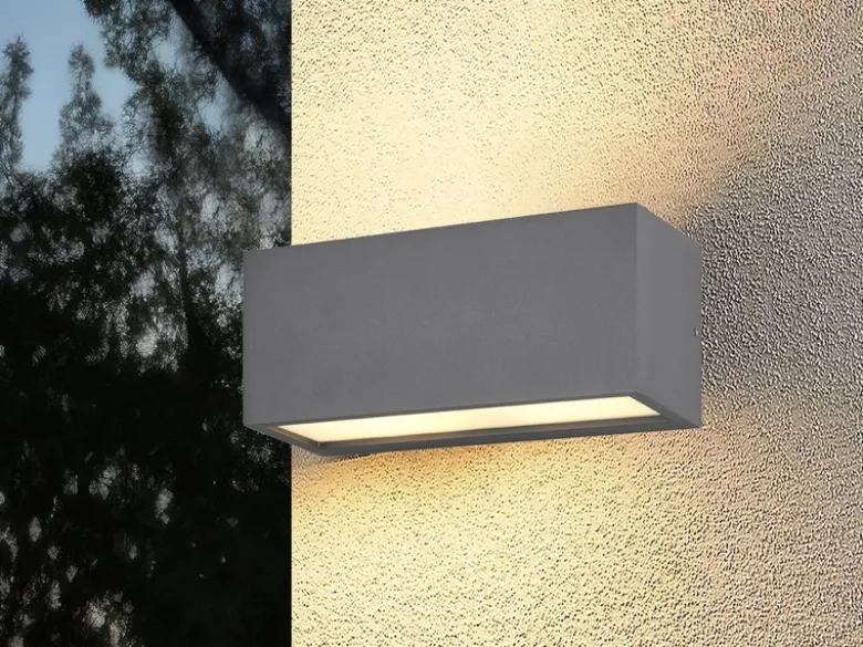 Eckige LED Up & Downlight Außenwandleuchte Anthrazit, Breite 25cm