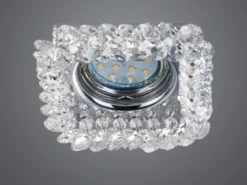 Eckiger Deckeneinbaustrahler DOLOMITE in Silber Chrom mit Kristallglas 10 x 10cm