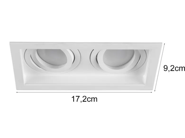 Eckiger 2-flammiger LED Deckeneinbaustrahler Weiß, schwenkbar 17,2 x 9,2cm