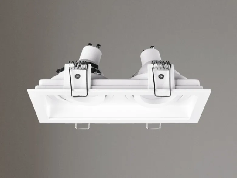 Eckiger 2-flammiger LED Deckeneinbaustrahler Weiß, schwenkbar 17,2 x 9,2cm