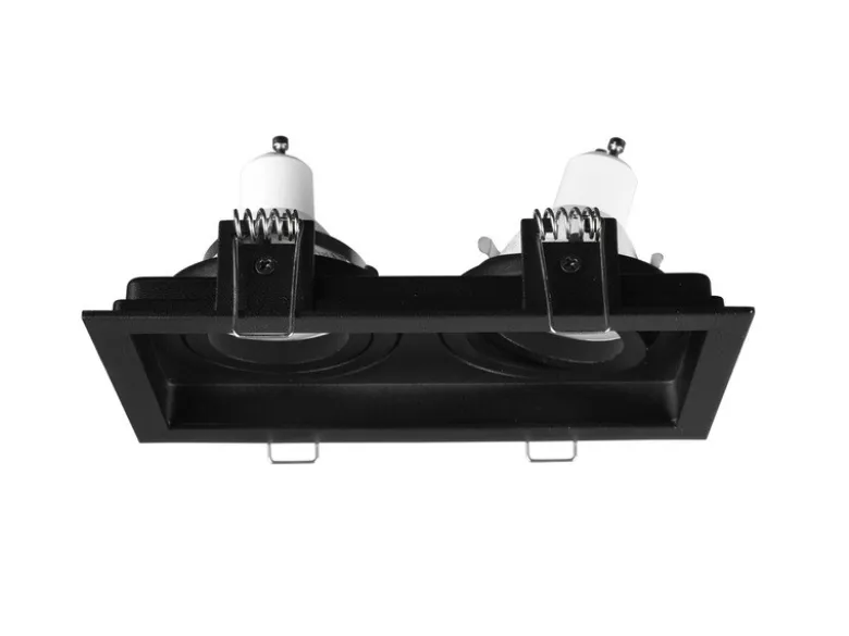 Eckiger 2-flammiger LED Deckeneinbaustrahler Schwarz, schwenkbar 17,2 x 9,2cm