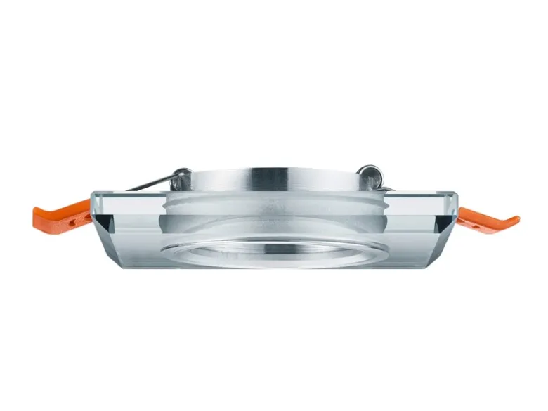 Eckiger LED Deckeneinbaustrahler in Silber Chrom mit Kristallglas 9 x 9cm