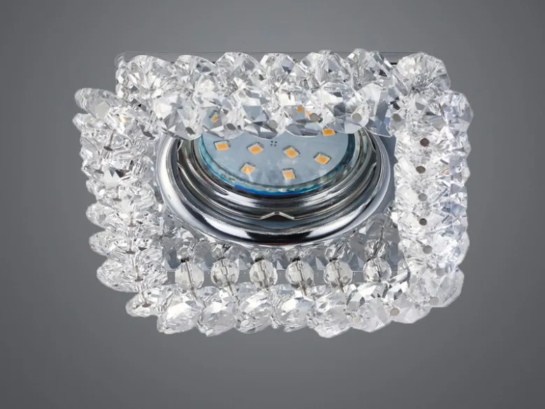 Eckiger LED Deckeneinbaustrahler in Silber Chrom mit Kristallglas 10 x 10cm