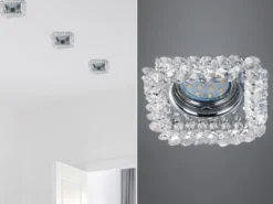 Eckiger LED Deckeneinbaustrahler in Silber Chrom mit Kristallglas 10 x 10cm