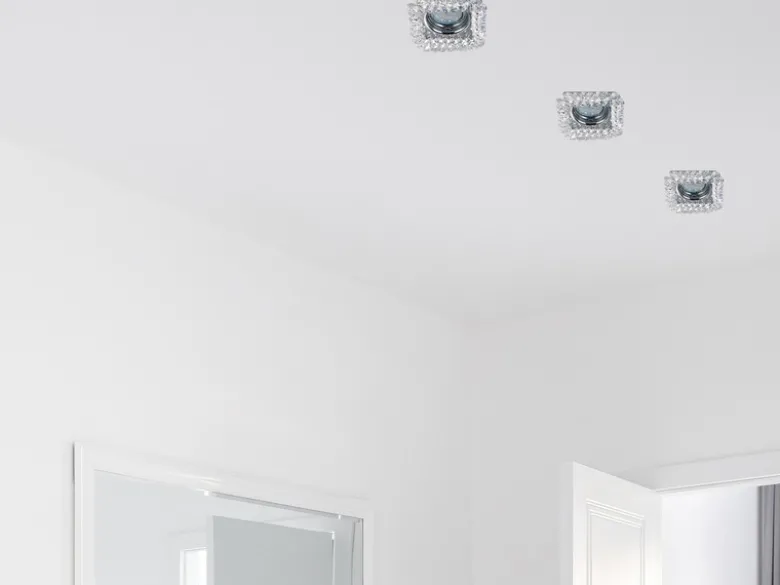 Eckiger LED Deckeneinbaustrahler in Silber Chrom mit Kristallglas 10 x 10cm
