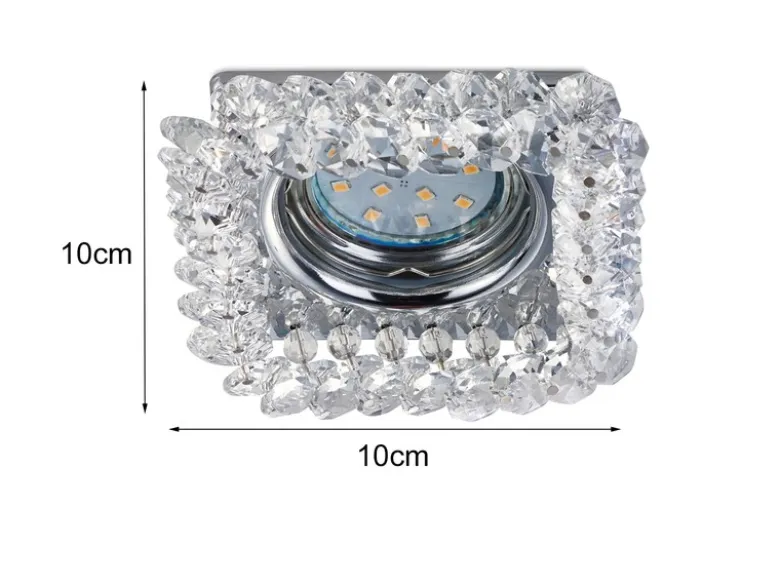 Eckiger LED Deckeneinbaustrahler in Silber Chrom mit Kristallglas 10 x 10cm