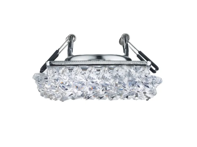 Eckiger LED Deckeneinbaustrahler in Silber Chrom mit Kristallglas 10 x 10cm