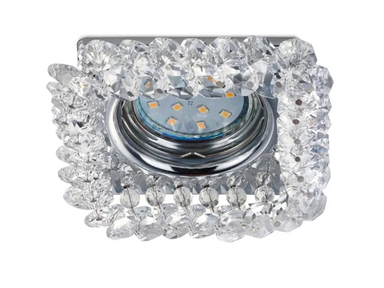 Eckiger LED Deckeneinbaustrahler in Silber Chrom mit Kristallglas 10 x 10cm