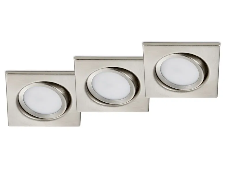 Eckiger LED Einbaustrahler Decke 3er Set Spot schwenkbar Nickel matt 5 Watt