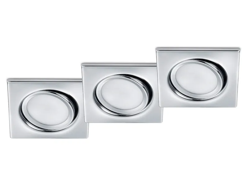 Eckiger LED Einbaustrahler Decke 3er Set Spot schwenkbar Chrom glänzend 5 Watt
