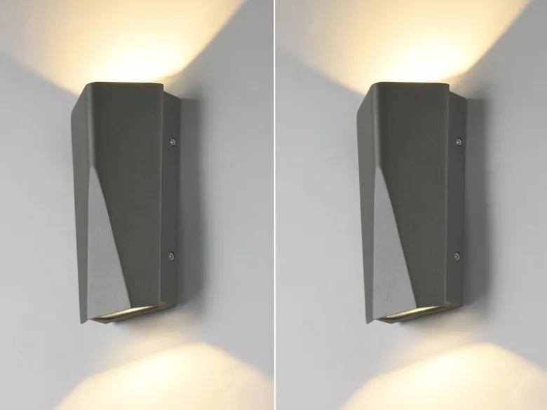 Eckige Up & Down LED Außenwandlampen 2er SET aus Aluminiumguss in Anthrazit