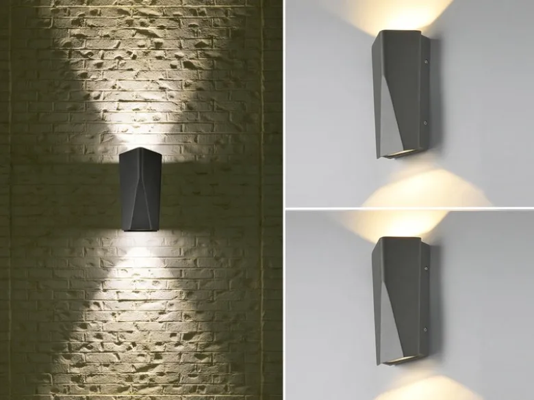 Eckige Up & Down LED Außenwandlampen 2er SET aus Aluminiumguss in Anthrazit