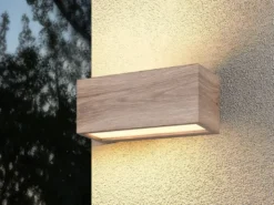 Eckige Up & Downlight Außenwandleuchte MAYENNE Holzoptik, Breite 25cm