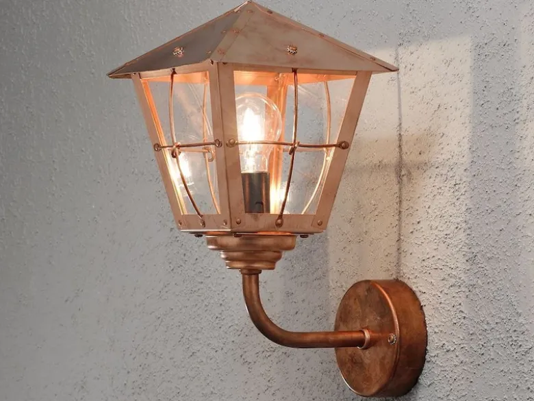 Edle Außenwandleuchte FENIX, Laterne Kupfer massiv / Arylglas rauchfarben, E27