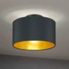 Edle Deckenleuchte HOSTEL mit Stoff Lampenschirm Schwarz Gold Ø 30cm