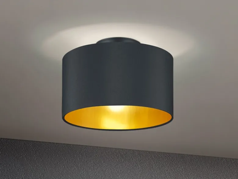 Edle Deckenleuchte HOSTEL mit Stoff Lampenschirm Schwarz Gold Ø 30cm