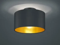 Edle Deckenleuchte HOSTEL mit Stoff Lampenschirm Schwarz Gold Ø 30cm
