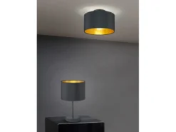 Edle Deckenleuchte HOSTEL mit Stoff Lampenschirm Schwarz Gold Ø 30cm