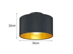 Edle Deckenleuchte HOSTEL mit Stoff Lampenschirm Schwarz Gold Ø 30cm