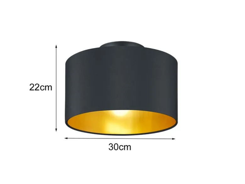 Edle Deckenleuchte HOSTEL mit Stoff Lampenschirm Schwarz Gold Ø 30cm