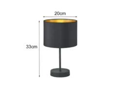 Edle LED Tischleuchte mit Lampenschirm aus Stoff in Schwarz & Gold, Höhe 33cm