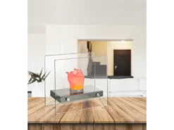 Effektvolle LED Tischlampe FIRE im Design Tischkamin, Glas 30,5 x 15 cm