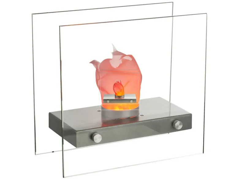 Effektvolle LED Tischlampe FIRE im Design Tischkamin, Glas 30,5 x 15 cm